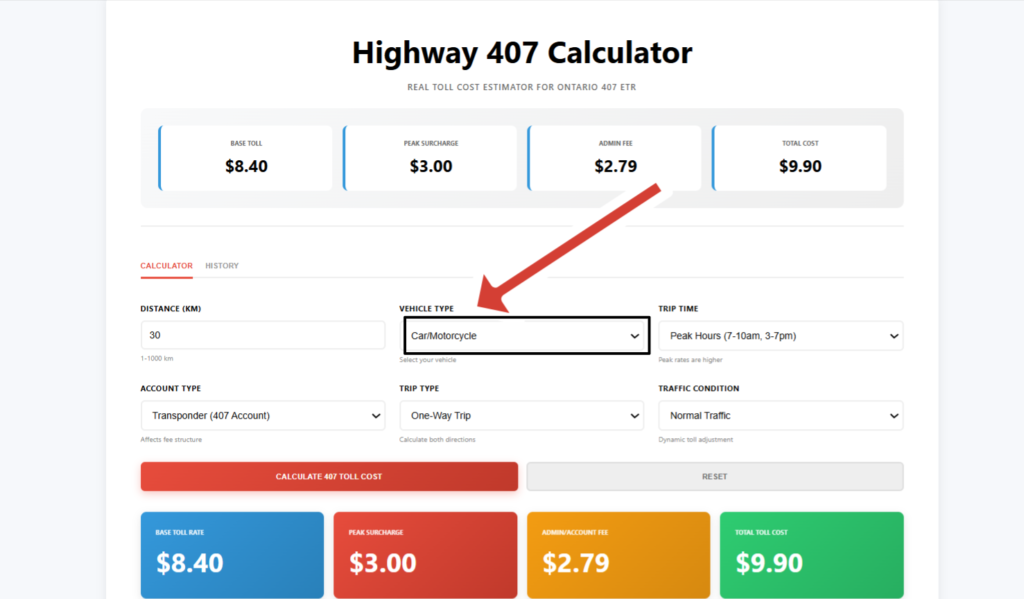 407 calculator Select-Vehicle-Type of 407 Calculator