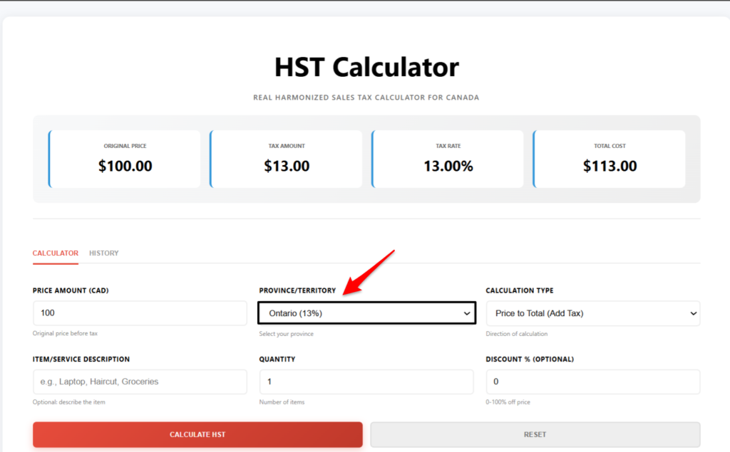 choose your province (hst calculator)