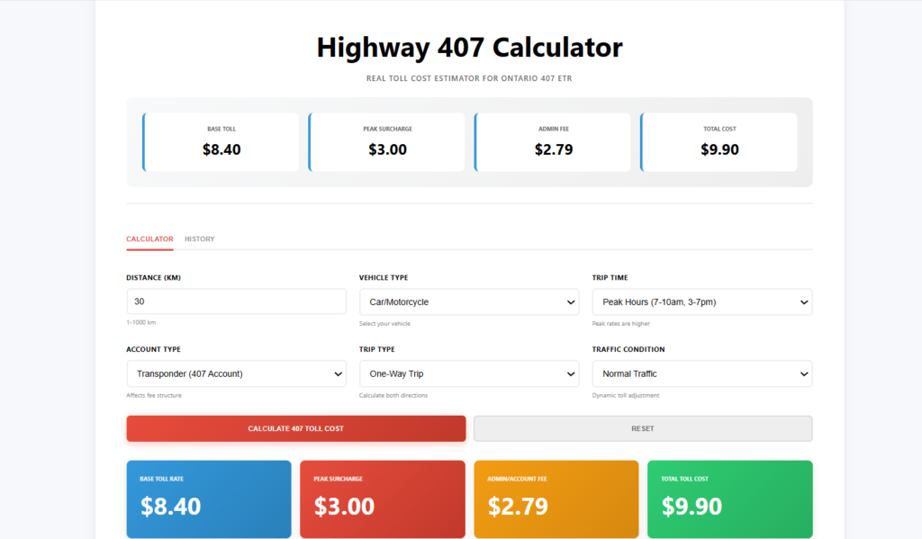 407 calculator overview of highway 407 calculator