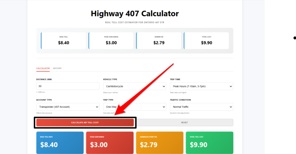 407 calculator press-calculate-of-highway-407-calculator